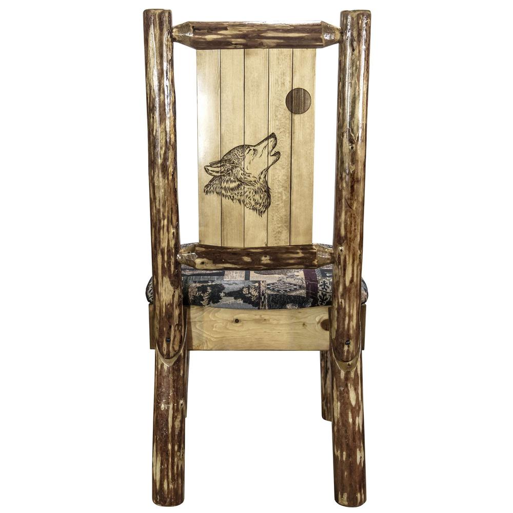 Glacier Country Collection Side Chair - Woodland Upholstery, w/ Laser Engraved Wolf Design. Picture 2