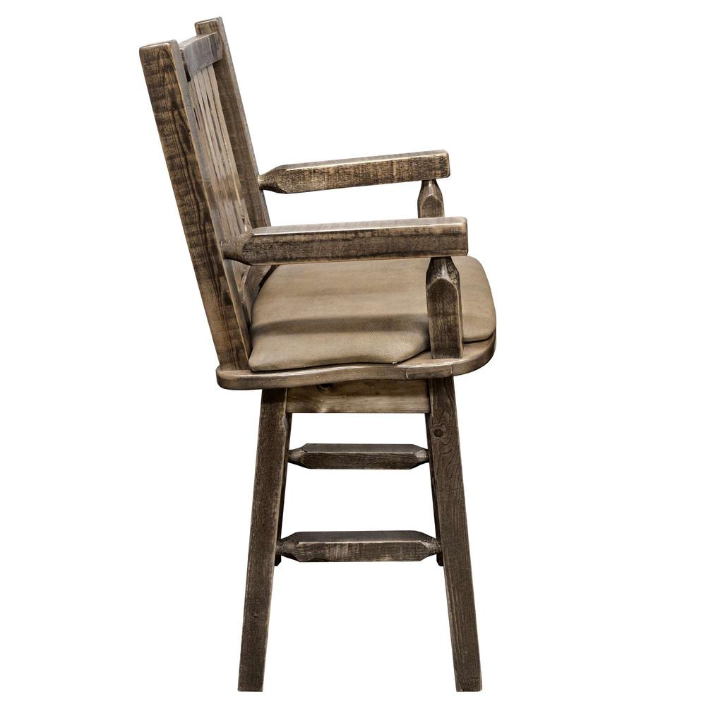 Homestead Collection Captain's Barstool w/ Back & Swivel, Stain & Lacquer Finish w/ Upholstered Seat, Buckskin Pattern. Picture 4