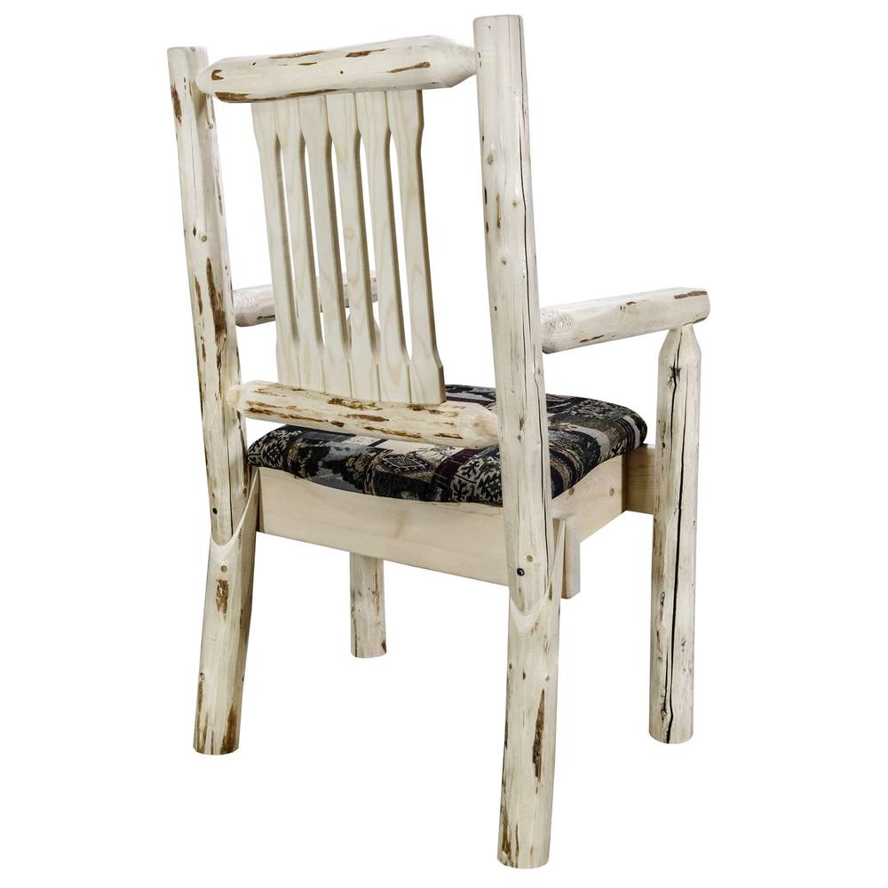 Montana Collection Captain's Chair, Clear Lacquer Finish w/ Upholstered Seat, Woodland Pattern. Picture 4