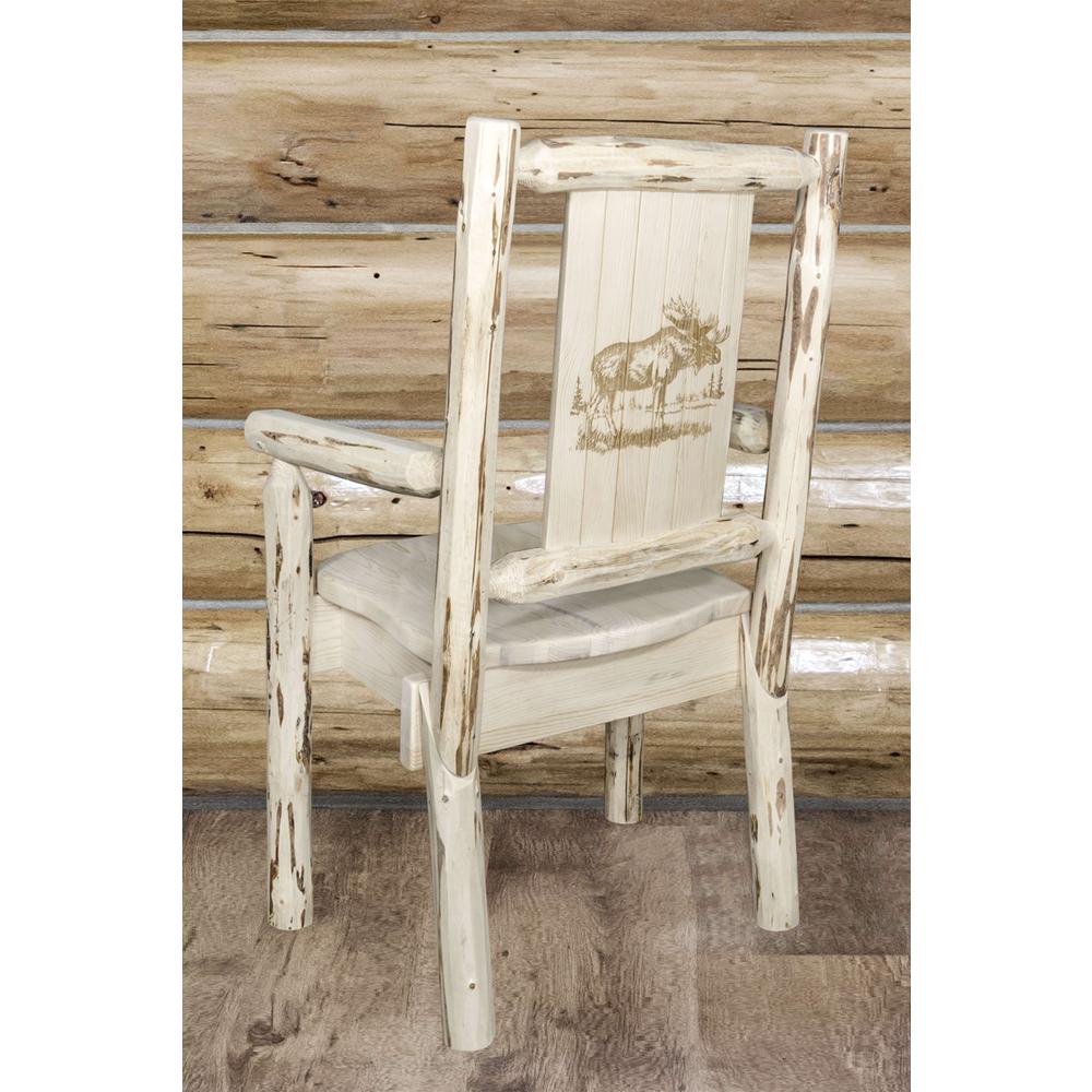 Montana Collection Captain's Chair w/ Laser Engraved Moose Design, Clear Lacquer Finish. Picture 6
