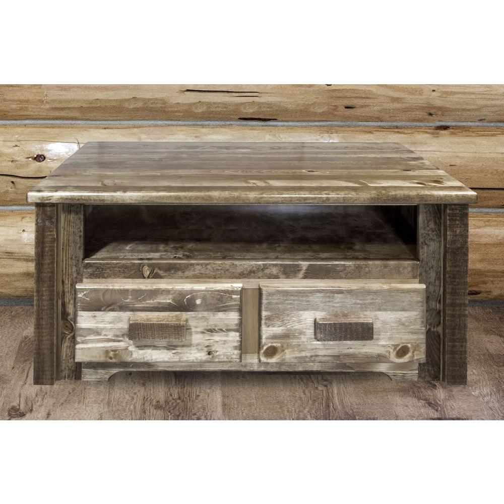 Homestead Collection Coffee Table w/ 2 Drawers, Stain & Lacquer Finish. Picture 6