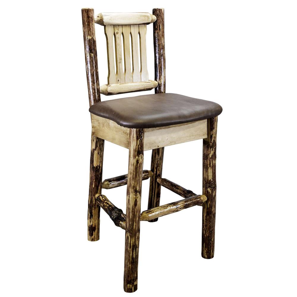 Glacier Country Collection Barstool w/ Back, Upholstered Seat, Saddle Pattern. Picture 1