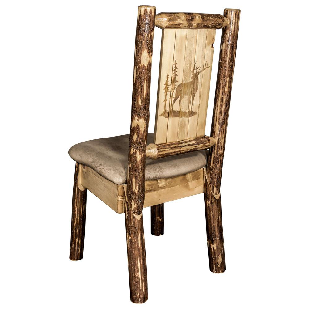 Glacier Country Collection Side Chair - Buckskin Upholstery, w/ Laser Engraved Elk Design. Picture 1