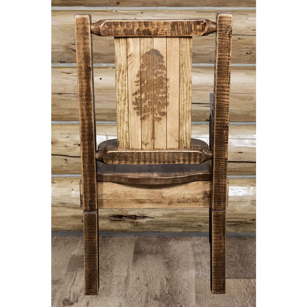 Homestead Collection Captain's Chair w/ Laser Engraved Pine Tree Design, Stain & Lacquer Finish. Picture 7