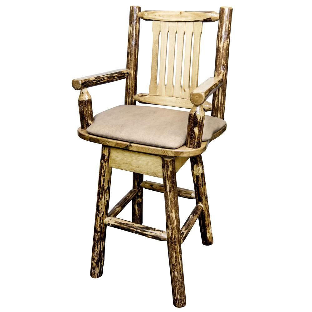 Glacier Country Collection Captain's Barstool w/ Back & Swivel w/ Upholstered Seat, Buckskin Pattern. Picture 3