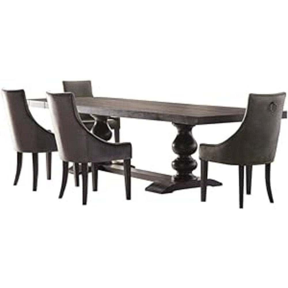 Phelps Rectangular Trestle Dining Set Antique Noir and Grey. Picture 1