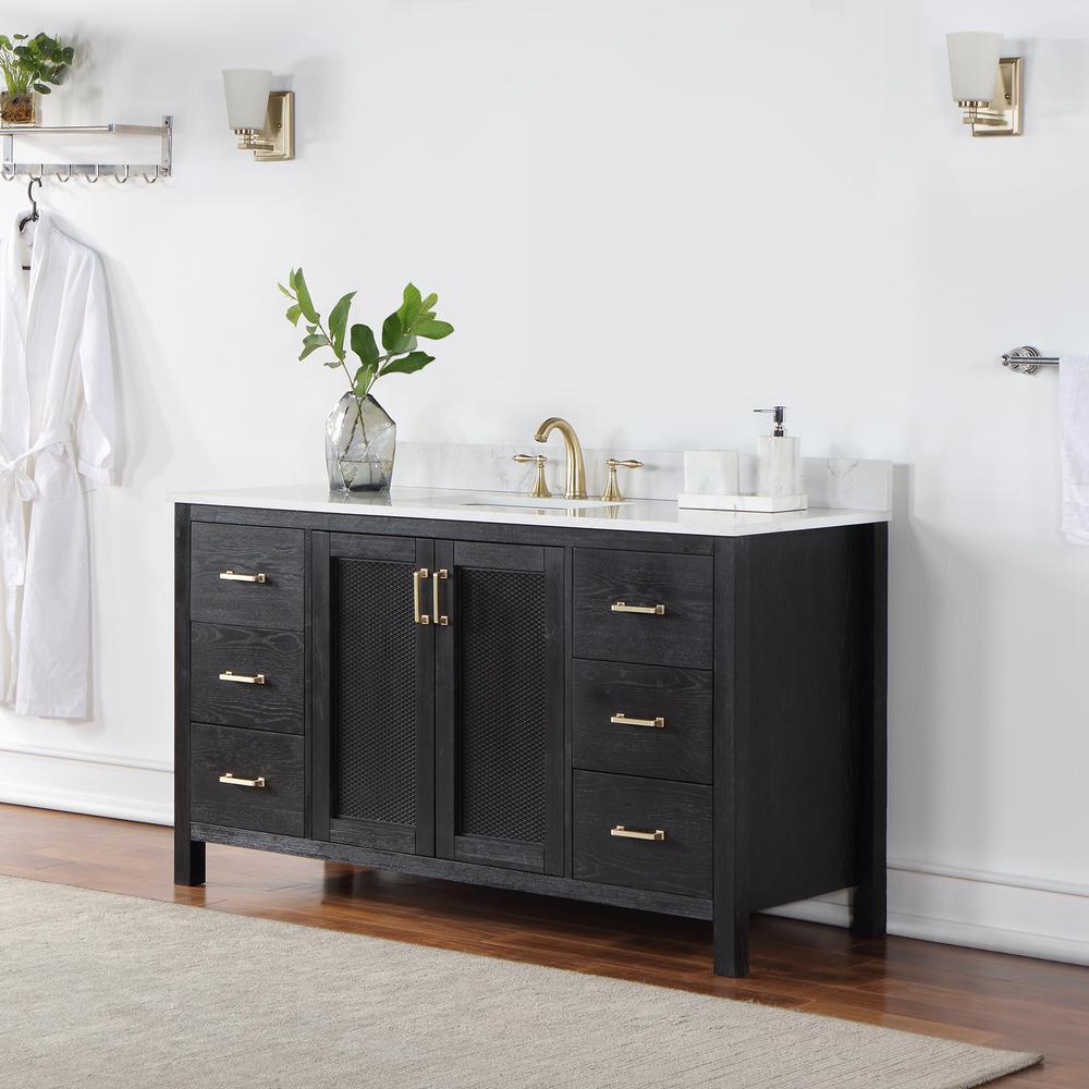 60" Single Bathroom Vanity Set in Black Oak without Mirror. Picture 4