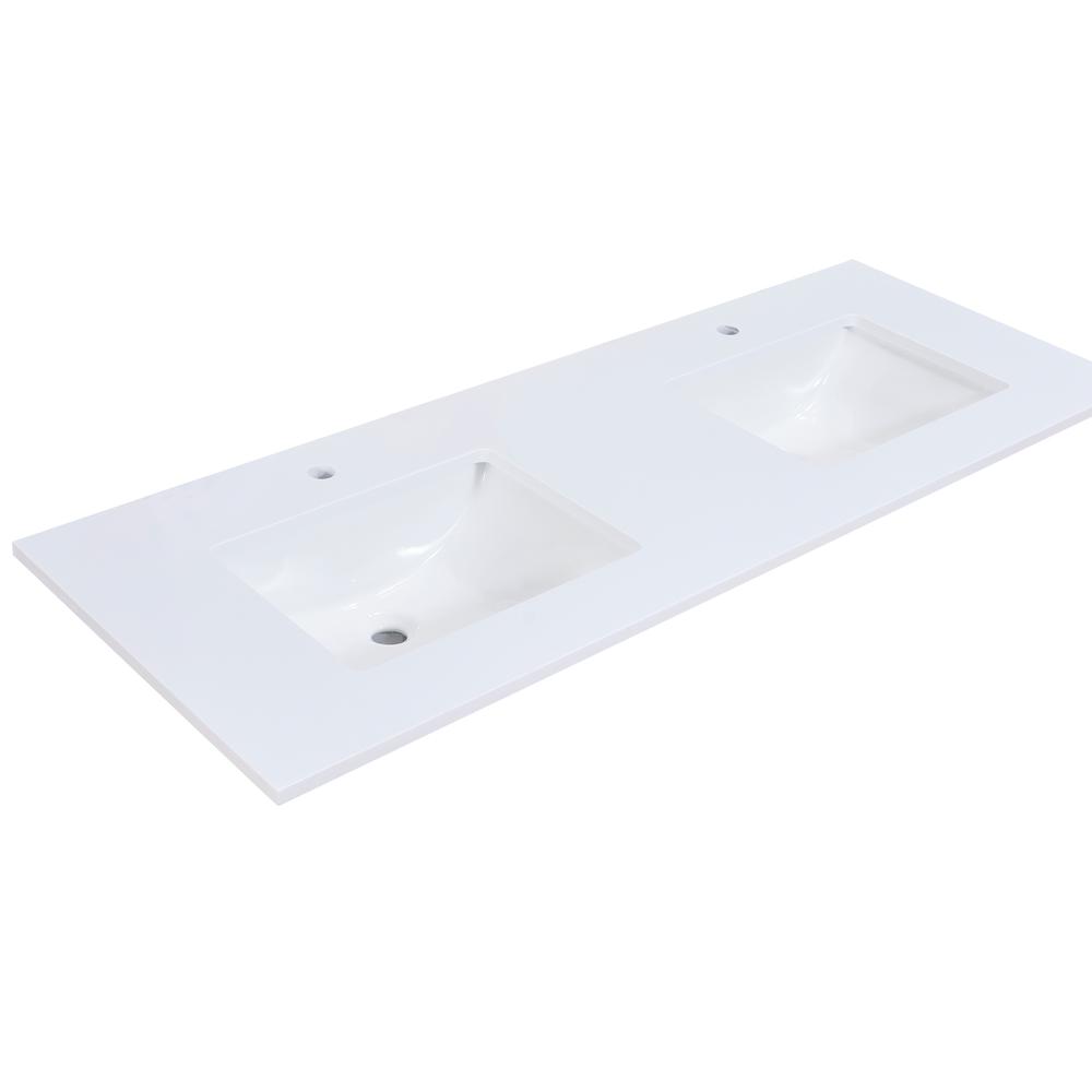 60 in. Composite Stone Vanity Top in Snow White with White Sink. Picture 2