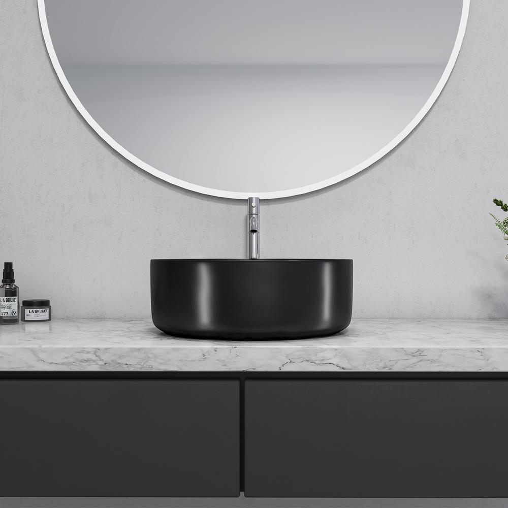 14 in. Round Black
 Finish Ceramic Vessel Bathroom Vanity Sink. Picture 7