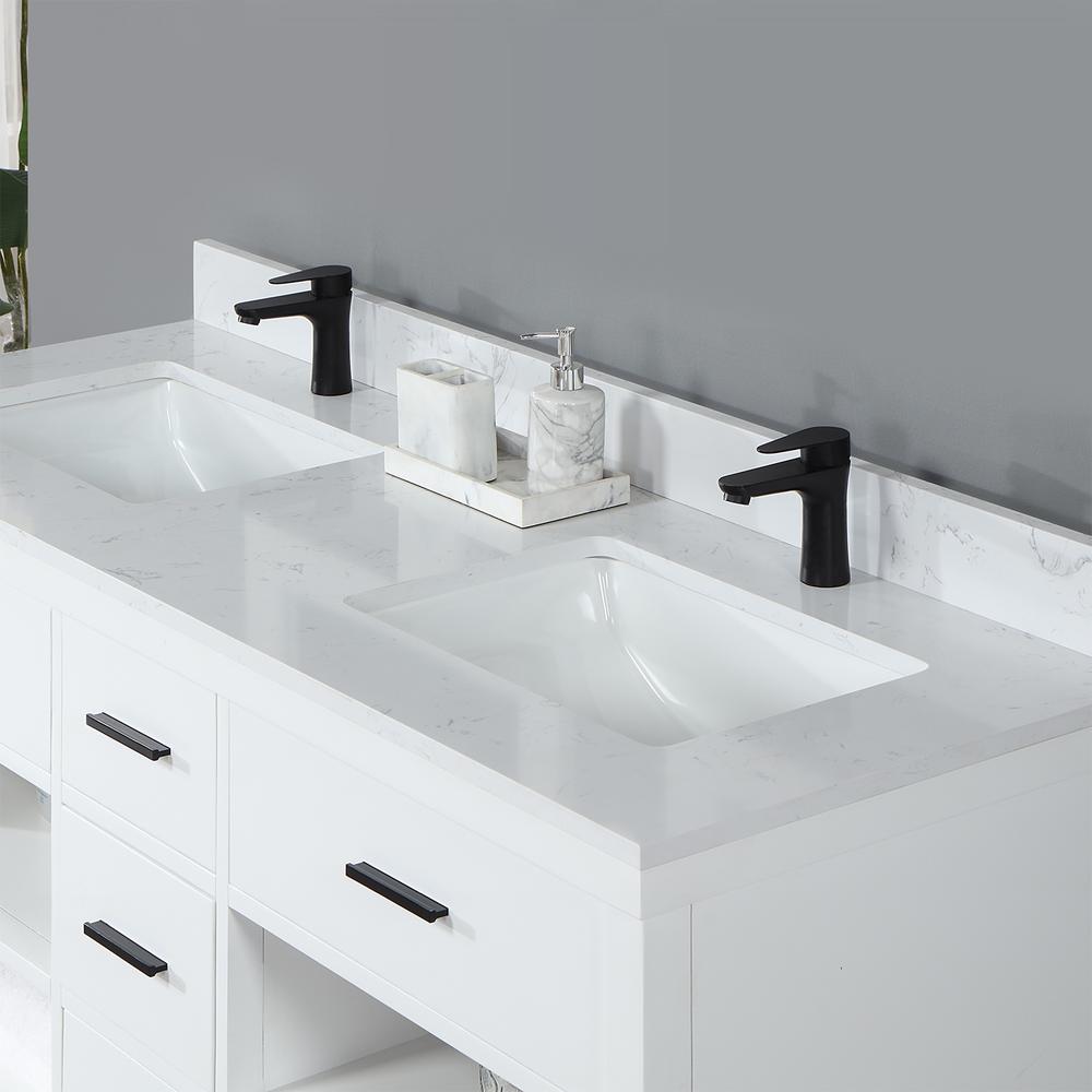 60" Double Bathroom Vanity Set in White without Mirror. Picture 7