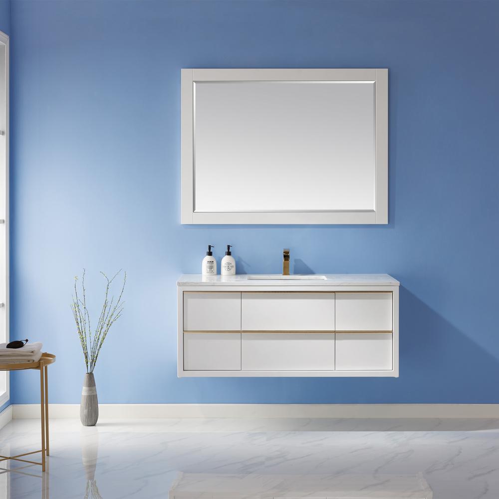 48" Single Bathroom Vanity Set in White with Mirror. Picture 10