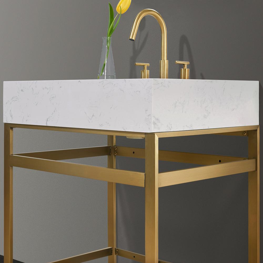 30" Single Stainless Steel Vanity Console in Brushed Gold without Mirror. Picture 6