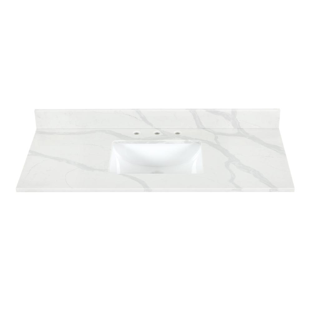 Arbios 48. in Quartz Stone Vanity Top in Calacatta White with White Sink. Picture 1