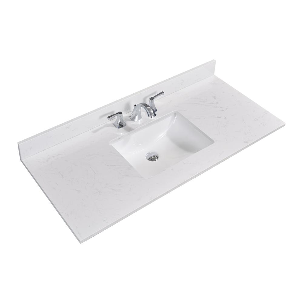 49 in. Composite Stone Vanity Top in Jazz White with White Sink. Picture 2