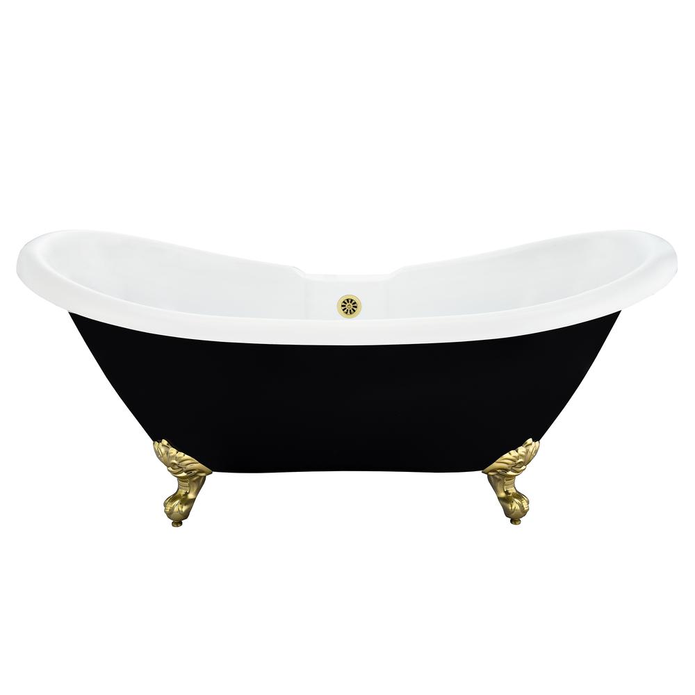 Porva 69" x 29" Acrylic Clawfoot Soaking Bathtub in Glossy Black. Picture 1