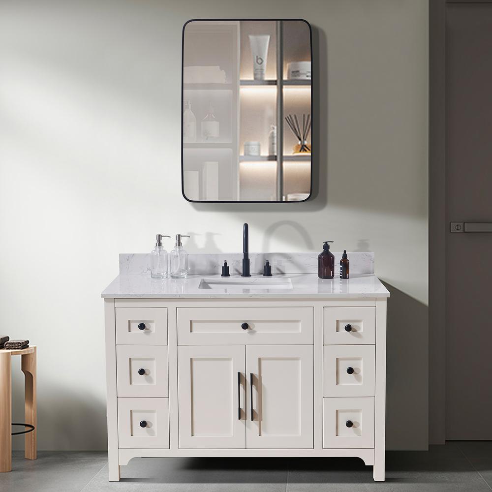 49. in Composite Stone Vanity Top in Aosta White with White Sink. Picture 9