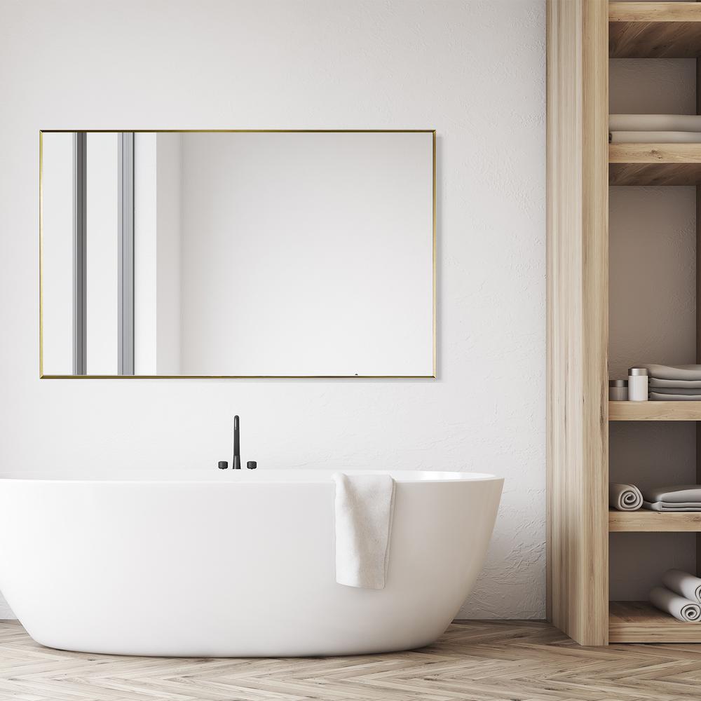 Sassi 48" Rectangle Bathroom/Vanity Brushed Gold Aluminum Framed Wall Mirror. Picture 8