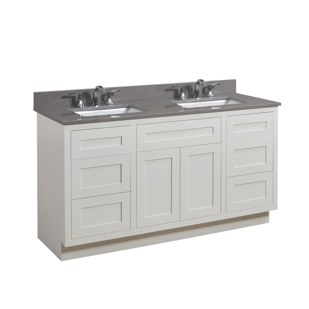 Mountain Gray/Polished Engineered Marble Bathroom Vanity Top with White Sink. Picture 4