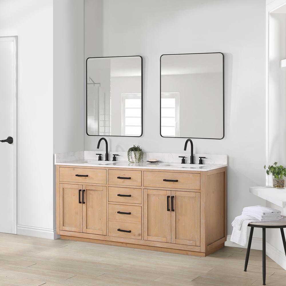 72" Double Bathroom Vanity in Light Brown without Mirror. Picture 13