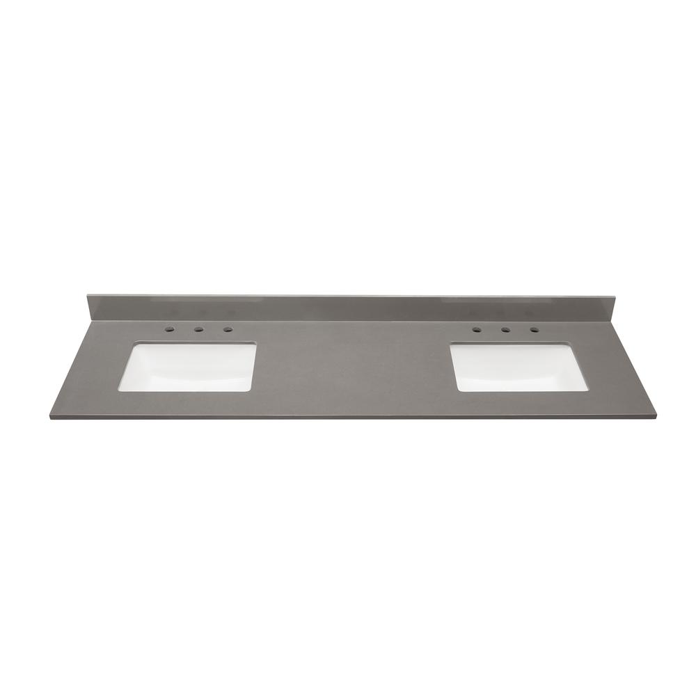 67 in. Composite Stone Vanity Top in Concrete Grey with White Sink. Picture 2