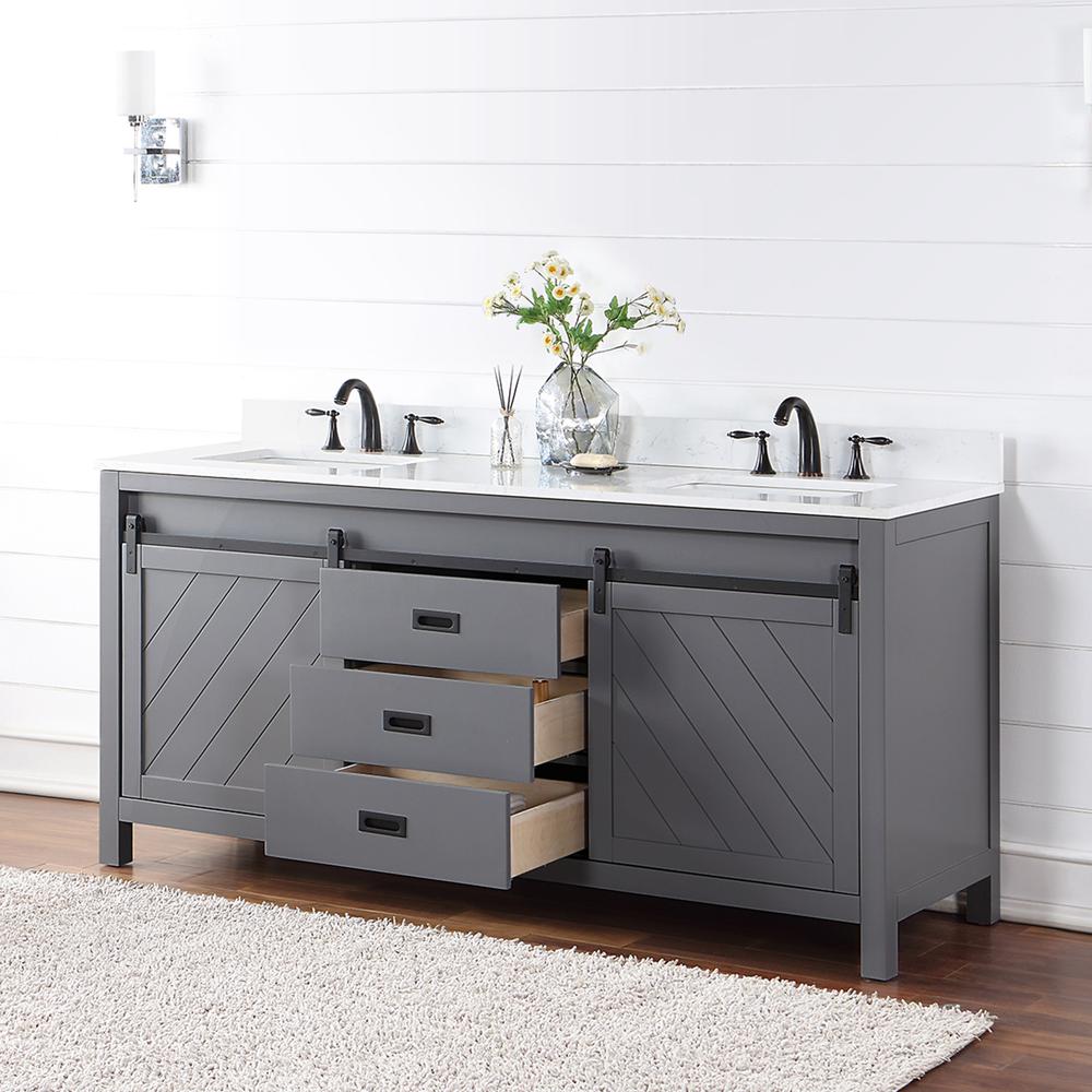 72" Double Bathroom Vanity Set in Gray without Mirror. Picture 5