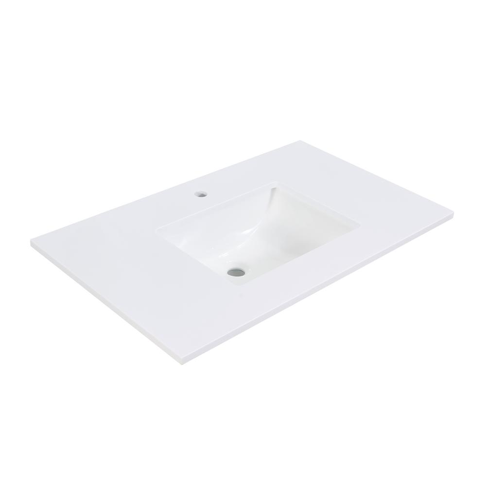 37 in. Composite Stone Vanity Top in Snow White with White Sink. Picture 2