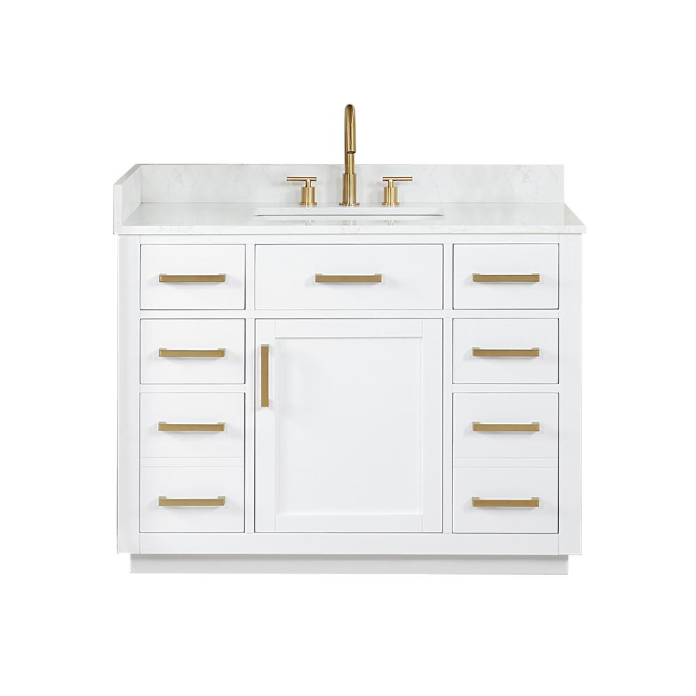 42" Single Bathroom Vanity in White without Mirror. Picture 1