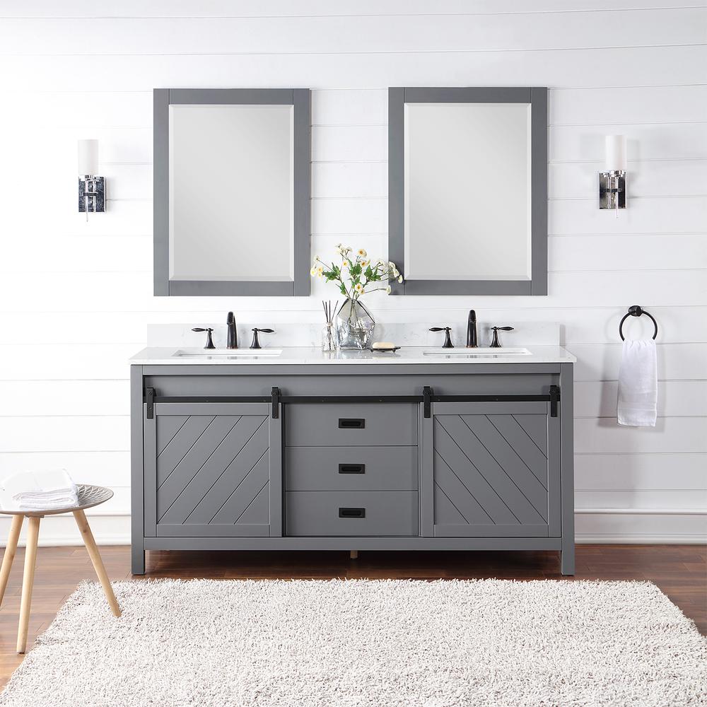 72" Double Bathroom Vanity Set in Gray with Mirror. Picture 3