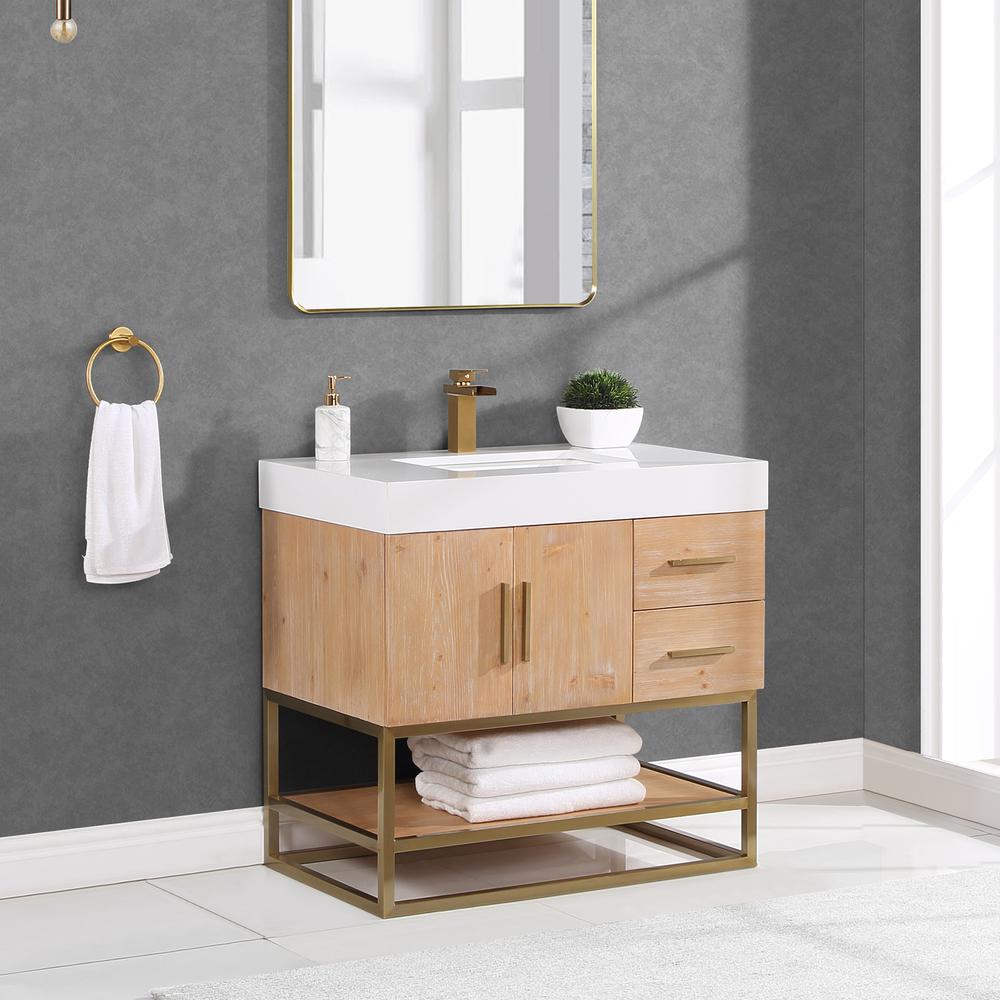 36" Single Bathroom Vanity in Light Brown without Mirror. Picture 4