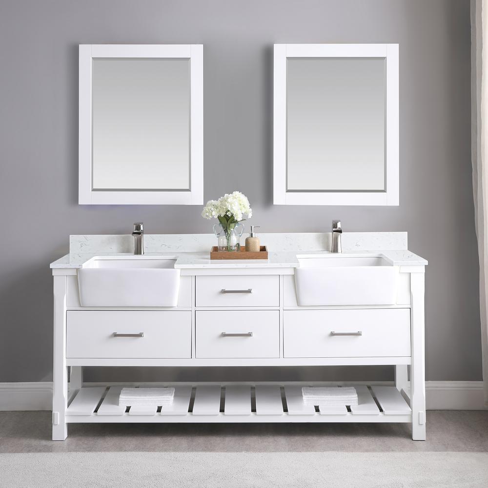 72" Double Bathroom Vanity Set in White with Mirror. Picture 4