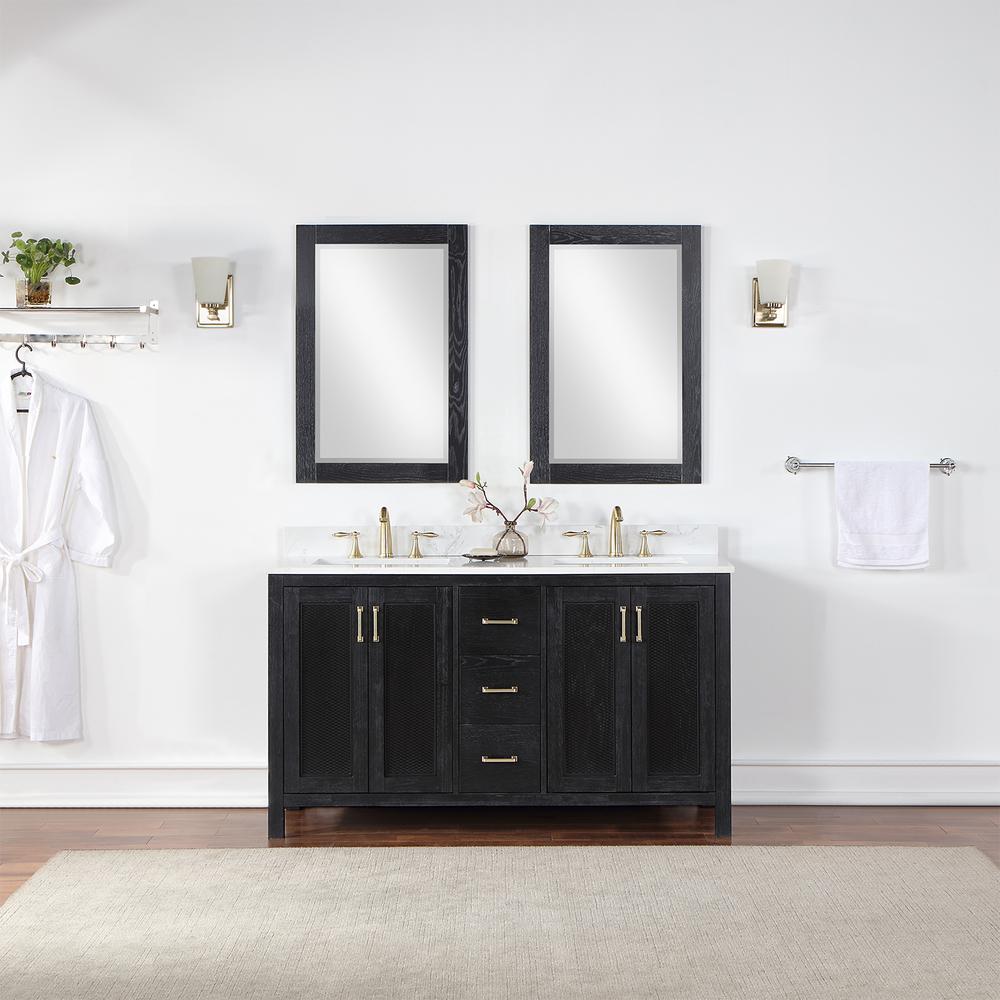 60" Double Bathroom Vanity Set in Black Oak with Mirror. Picture 3