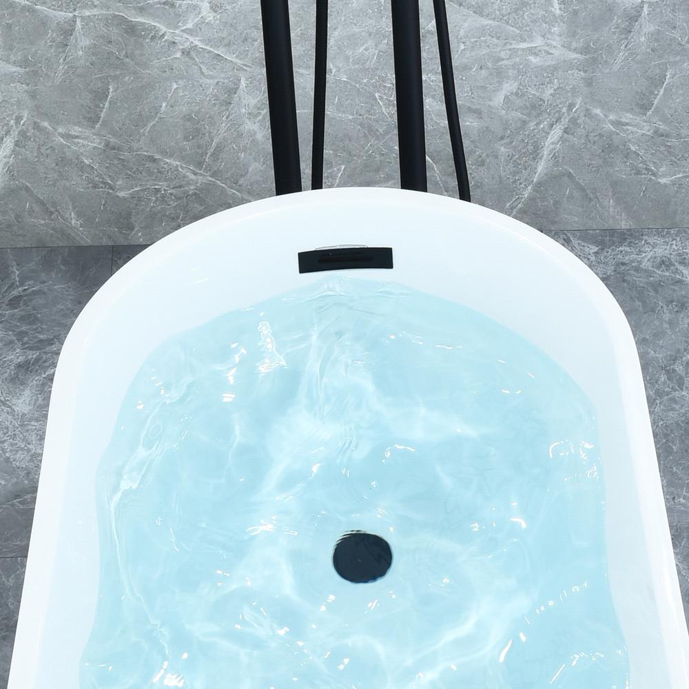 Ipure 67" x 29" Flatbottom Freestanding Acrylic Soaking Bathtub in Glossy White. Picture 12