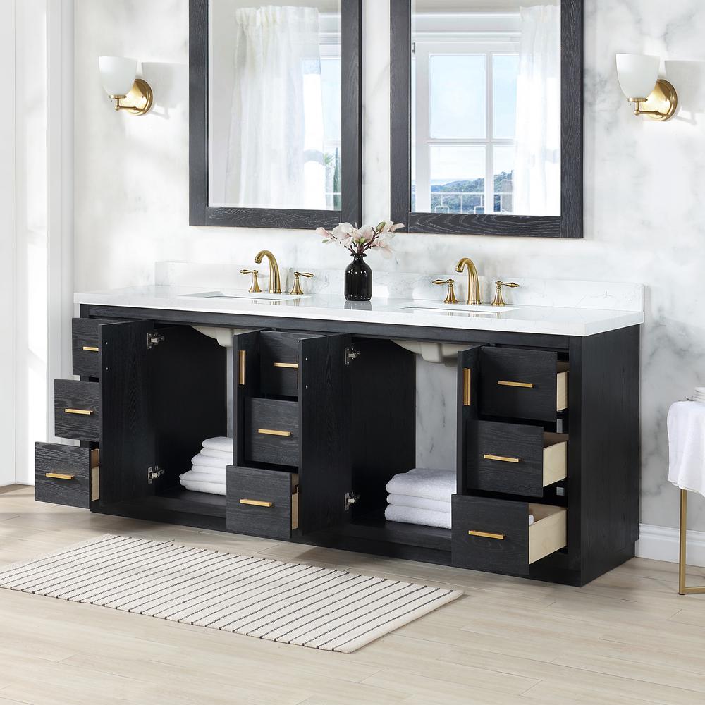 84" Double Bathroom Vanity Set in Black Oak without Mirror. Picture 6