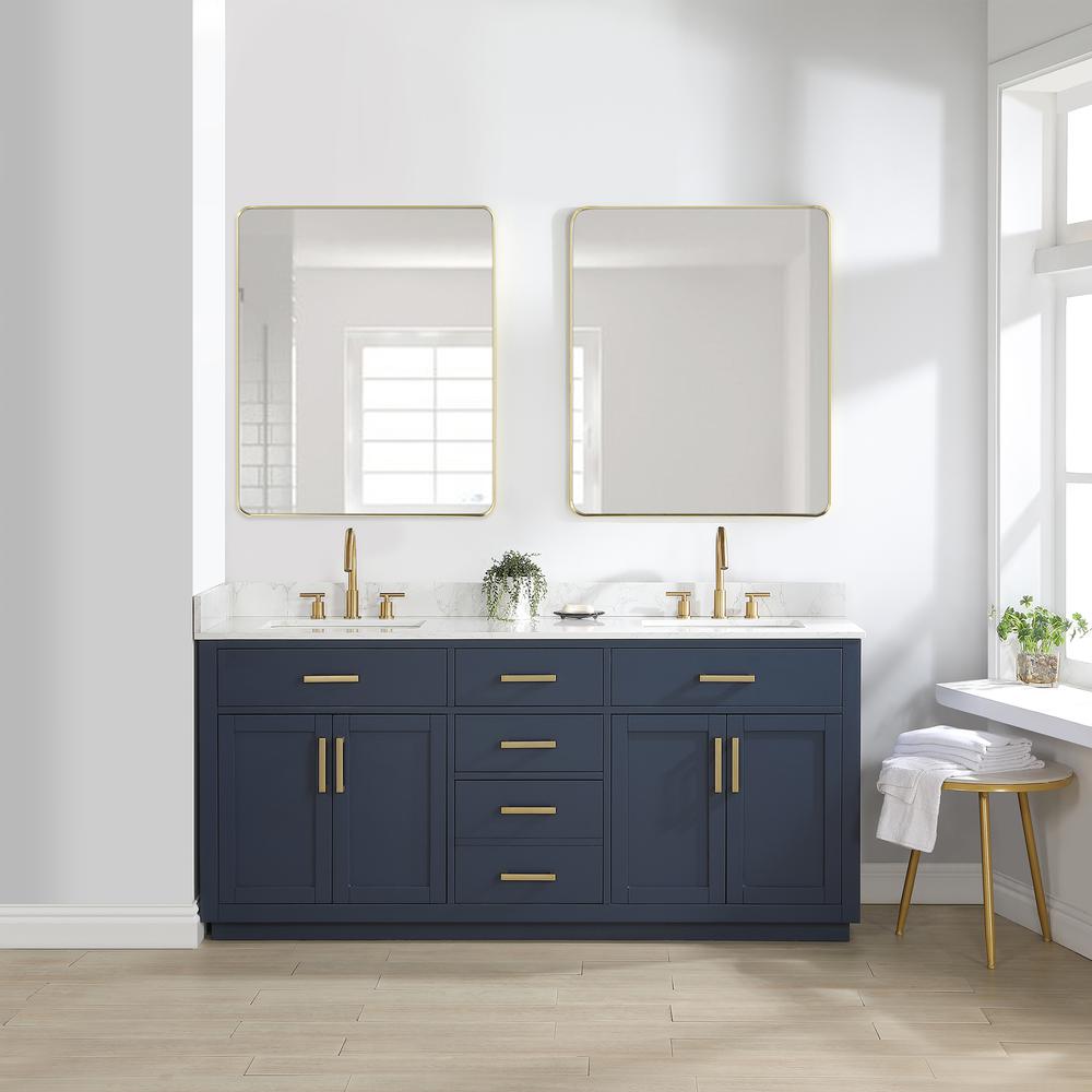 72" Double Bathroom Vanity in Royal Blue without Mirror. Picture 4