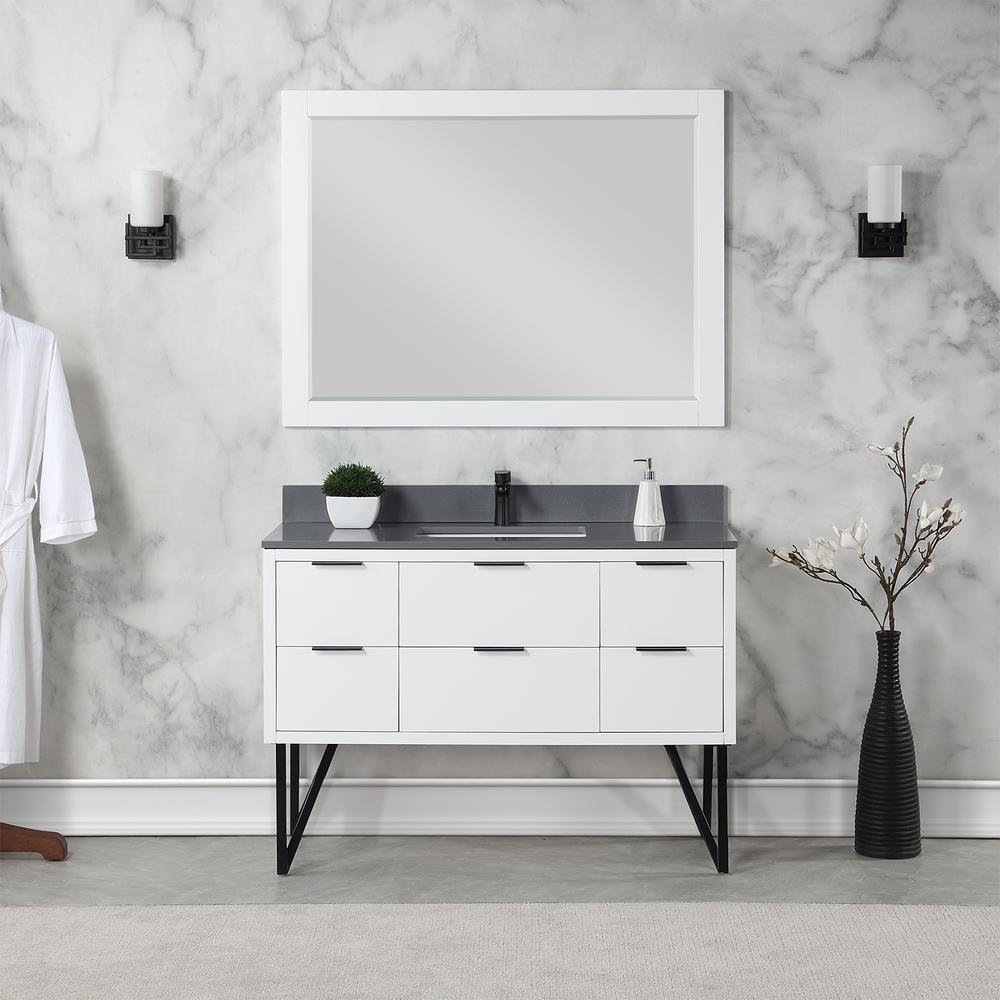 48" Single Bathroom Vanity in White with Mirror. Picture 3