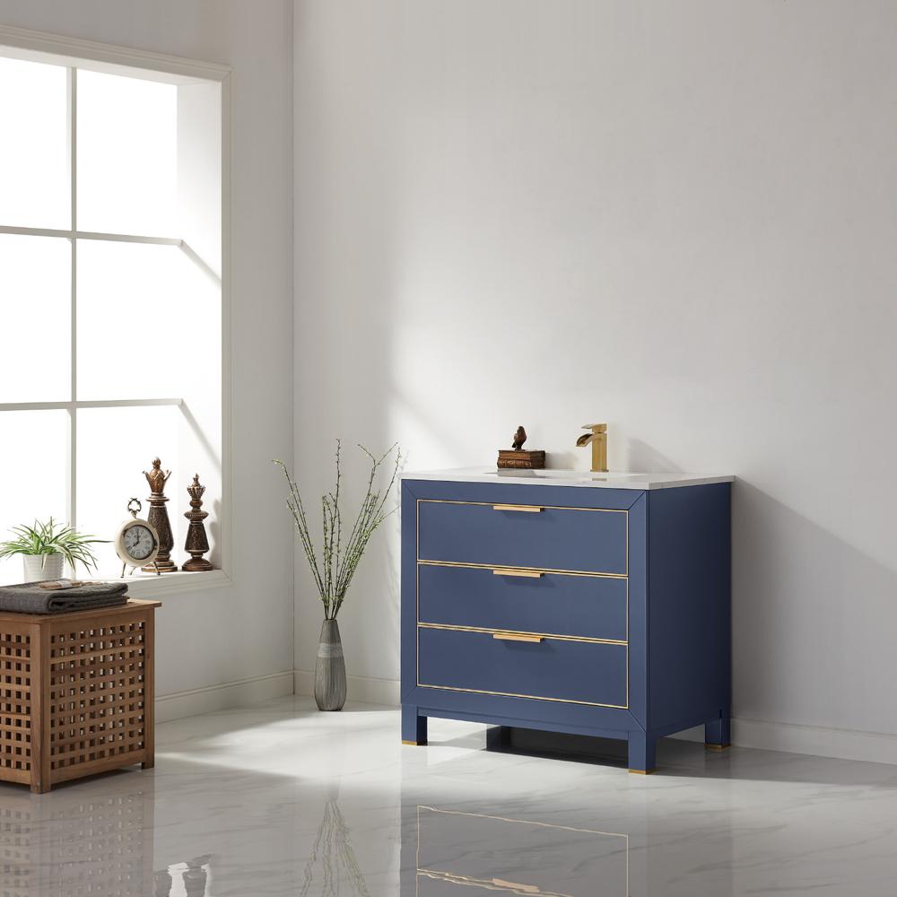 36" Single Bathroom Vanity Set in Royal Blue without Mirror. Picture 6
