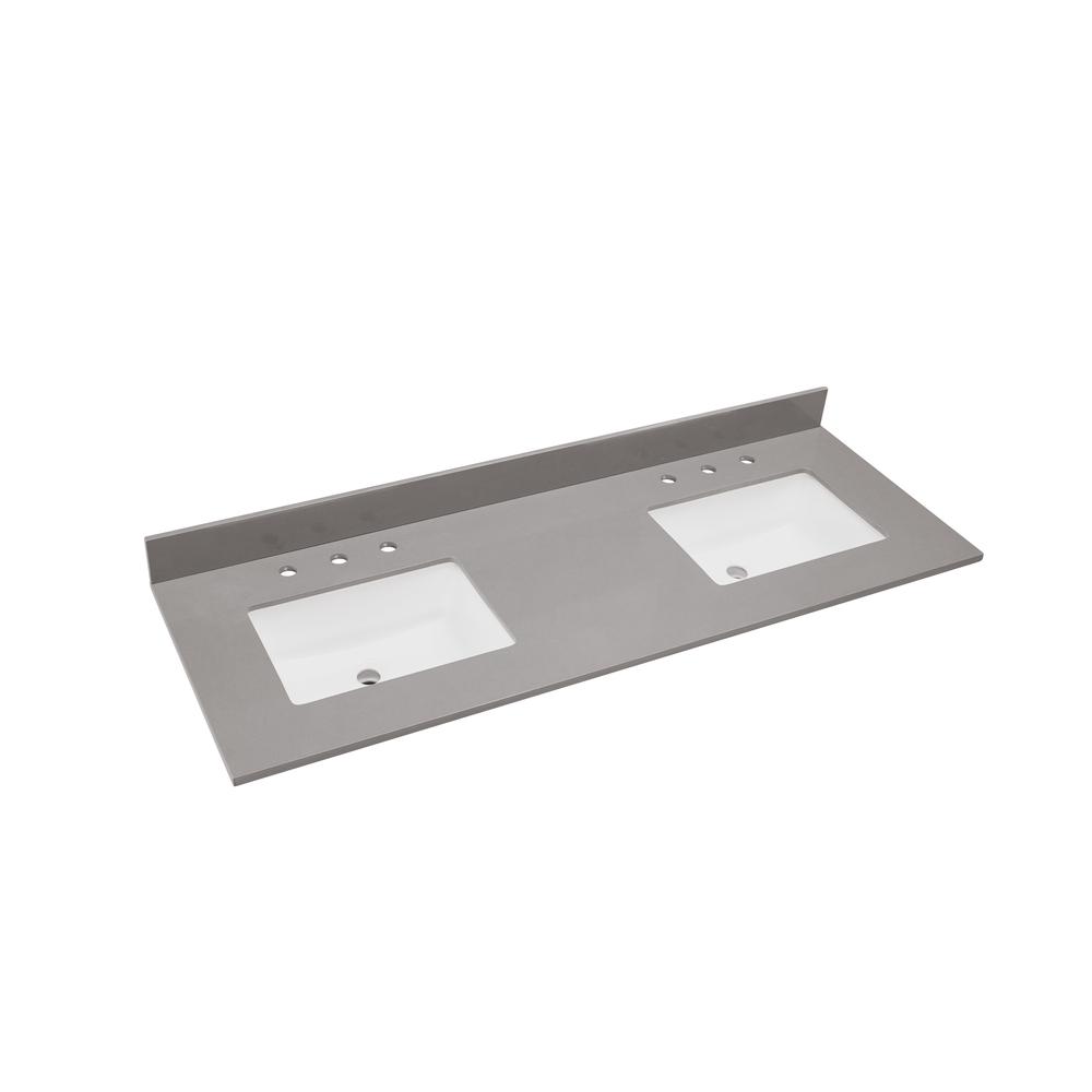 61 in. Composite Stone Vanity Top in Concrete Grey with White Sink. Picture 2