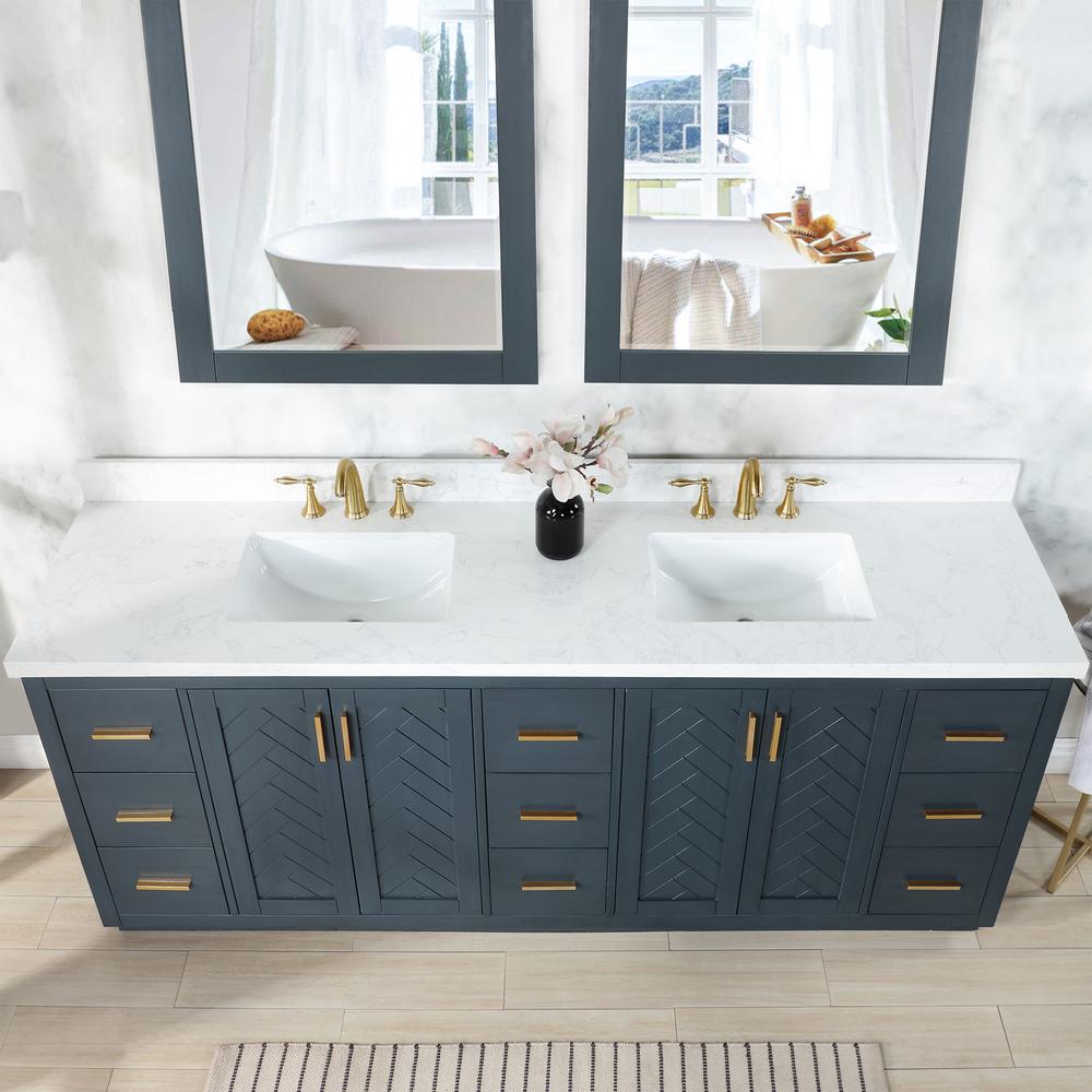 84" Double Bathroom Vanity Set in Classic Blue with Mirror. Picture 9