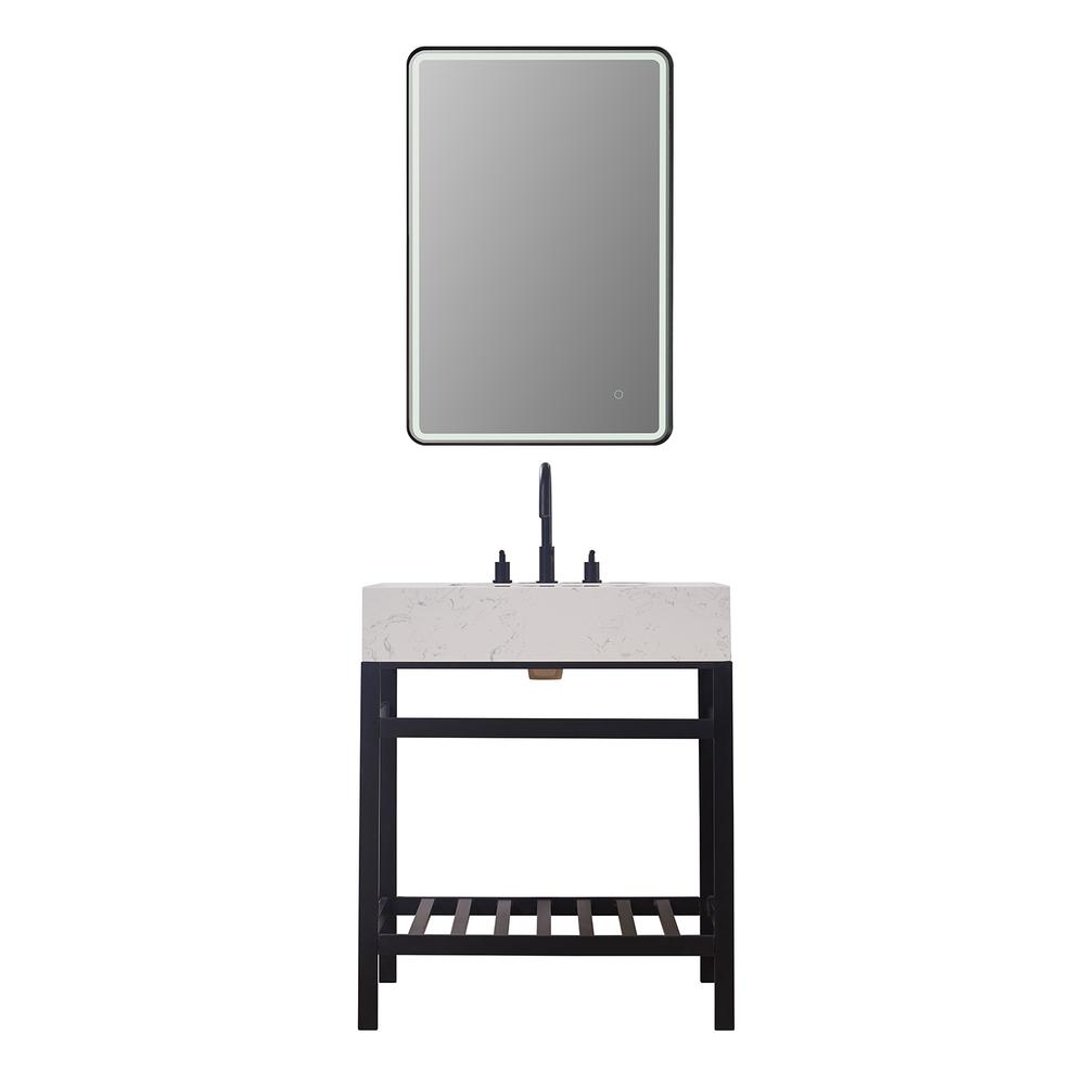 30" Single Stainless Steel Vanity Console in Matt Black without Mirror. Picture 1