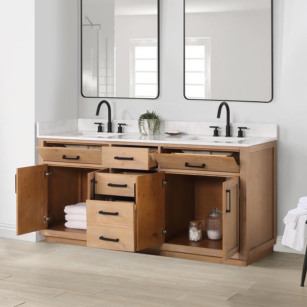 72" Double Bathroom Vanity in Light Brown without Mirror. Picture 11