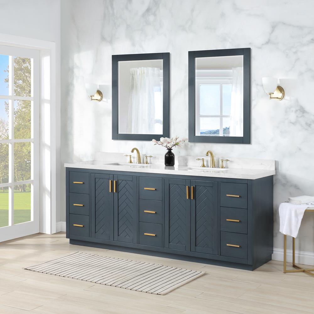 84" Double Bathroom Vanity Set in Classic Blue with Mirror. Picture 5