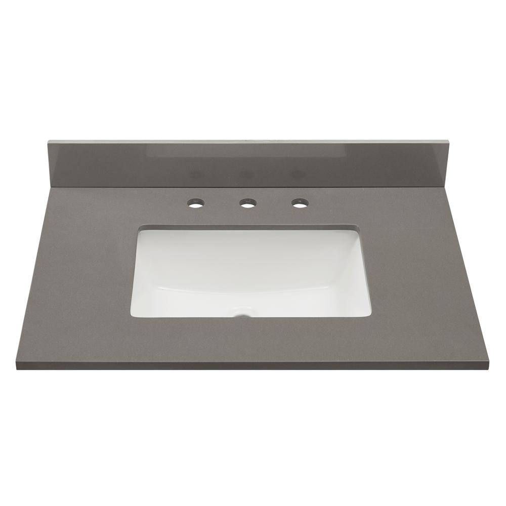 31 in. Composite Stone Vanity Top In Concrete Grey with White  Sink. Picture 1