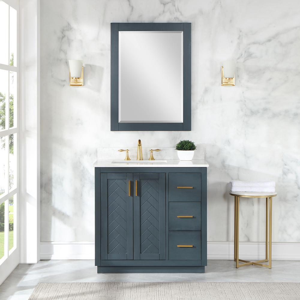 36" Single Bathroom Vanity Set in Classic Blue with Mirror. Picture 3