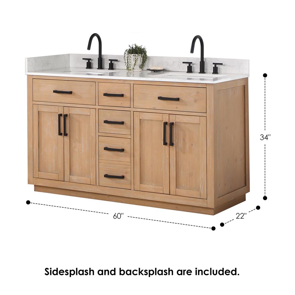 60" Double Bathroom Vanity in Light Brown without Mirror. Picture 14