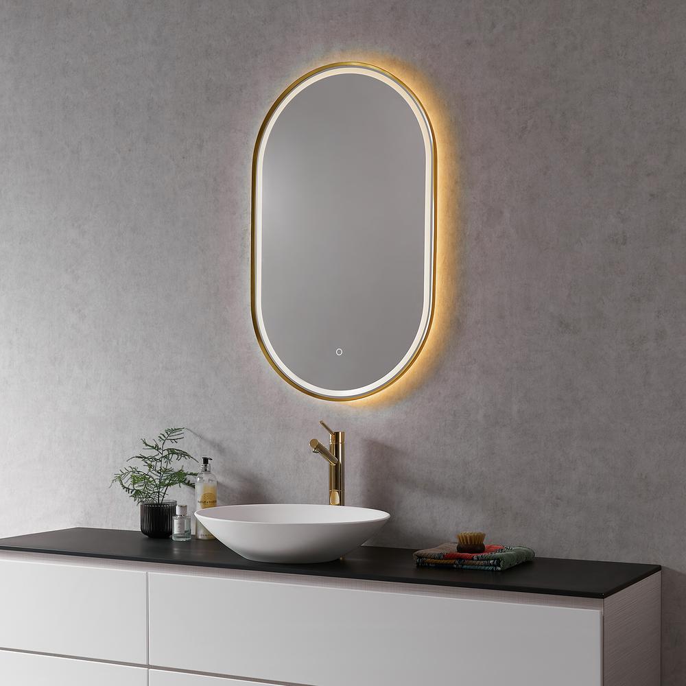 Framed in Brushed Gold Modern Bathroom/Vanity LED Lighted Wall Mirror. Picture 8
