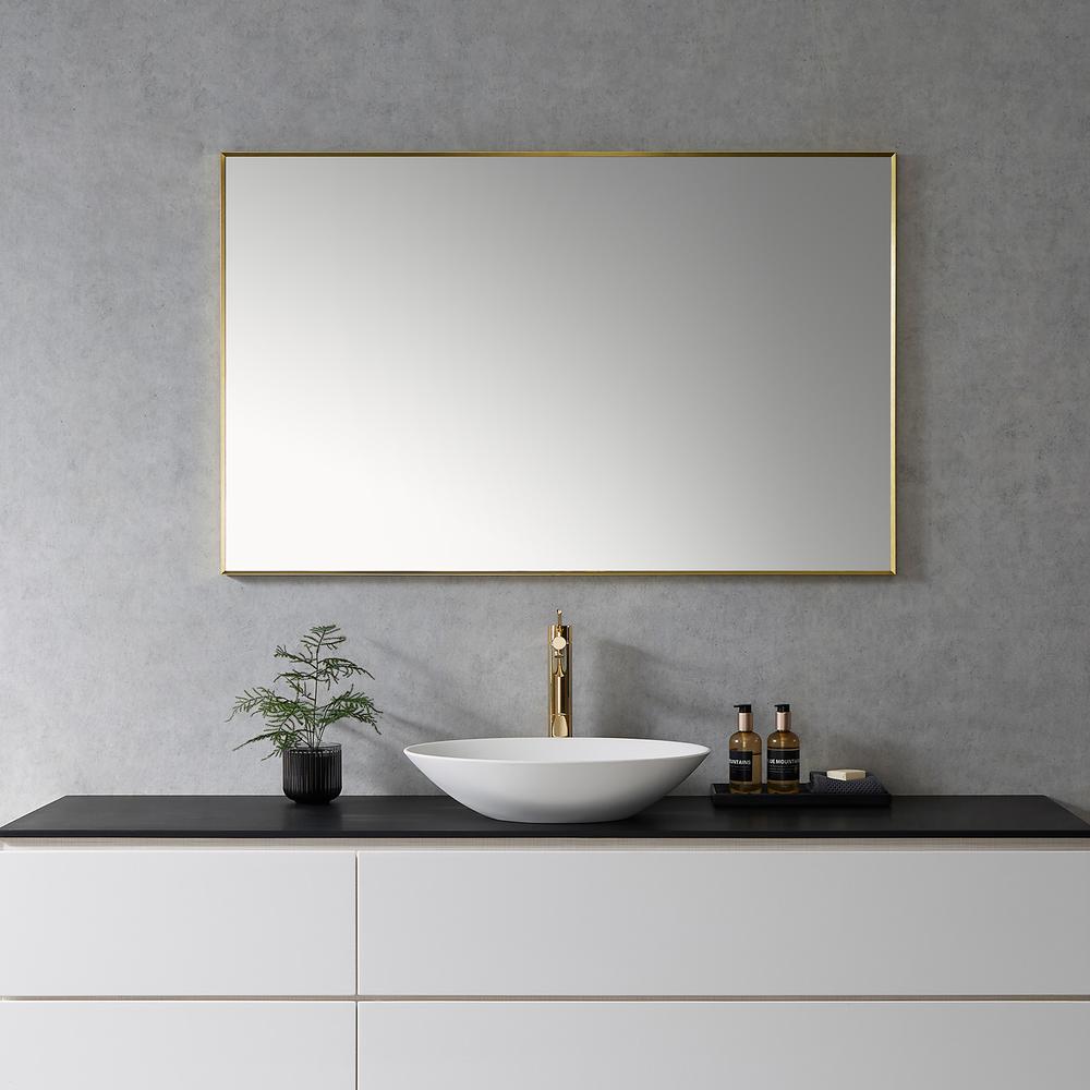 Sassi 48" Rectangle Bathroom/Vanity Brushed Gold Aluminum Framed Wall Mirror. Picture 6