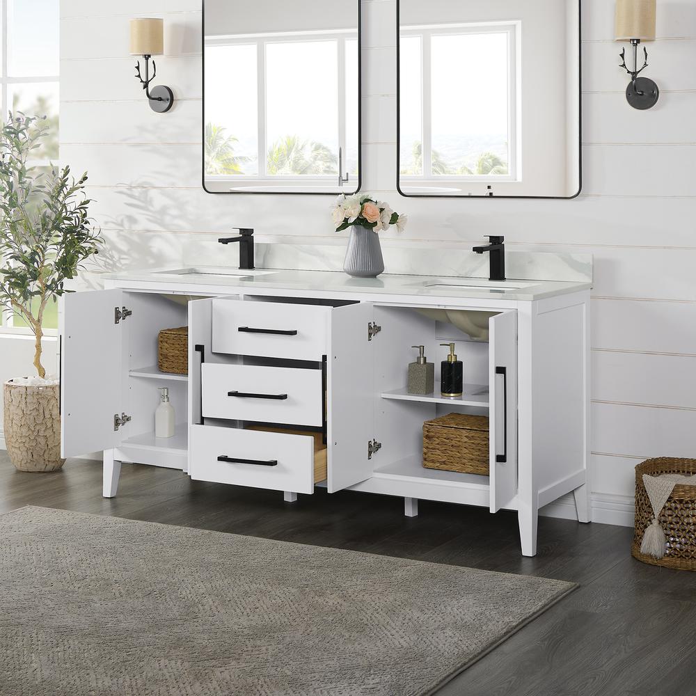 Double Bathroom Cabinet Vanity Base in White without Top and Sink, no Mirror. Picture 4