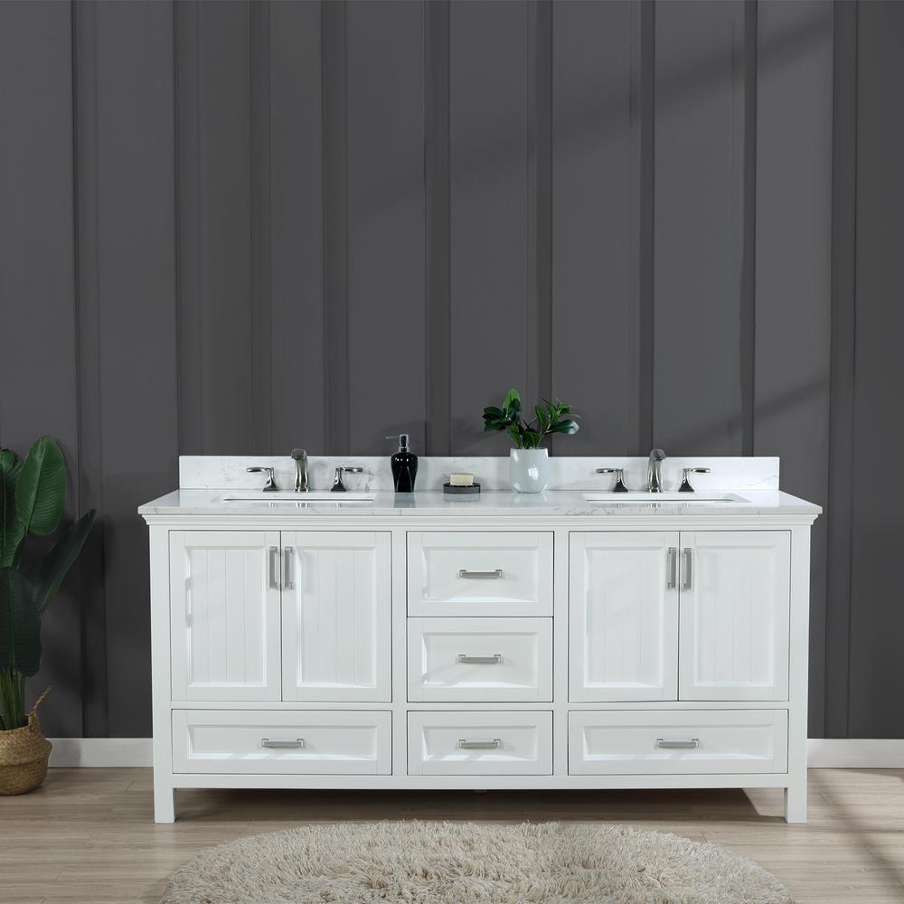 72" Double Bathroom Vanity Set in White without Mirror. Picture 3
