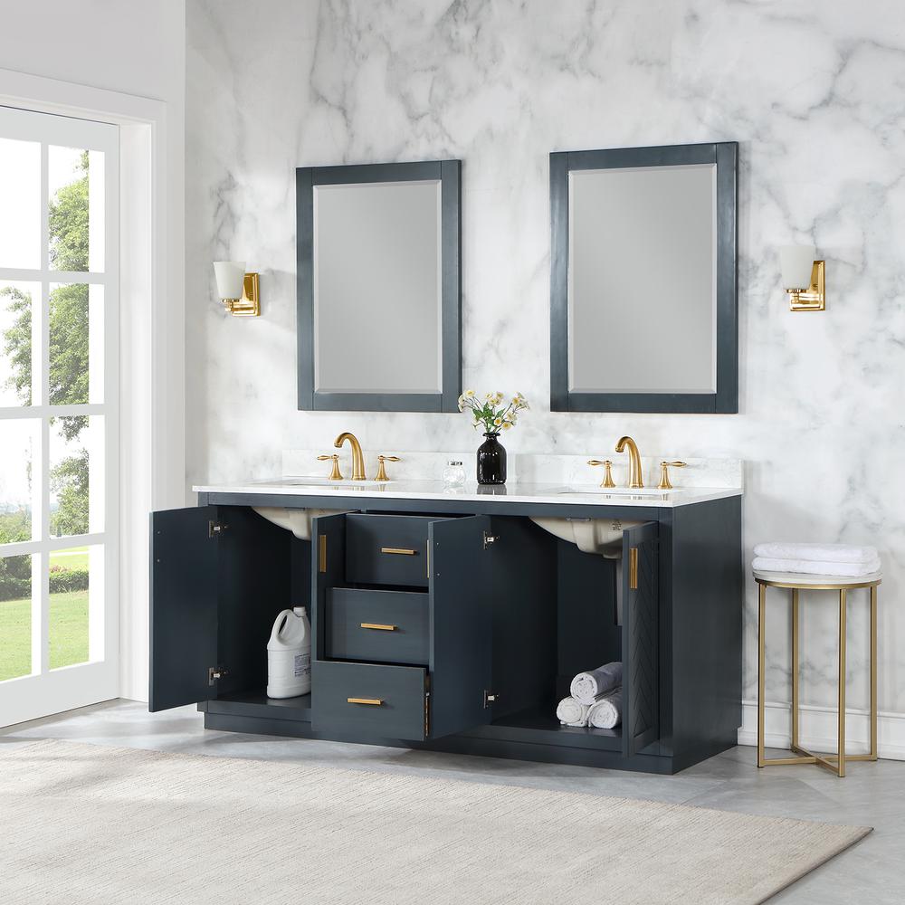 72" Double Bathroom Vanity Set in Classic Blue with Mirror. Picture 4