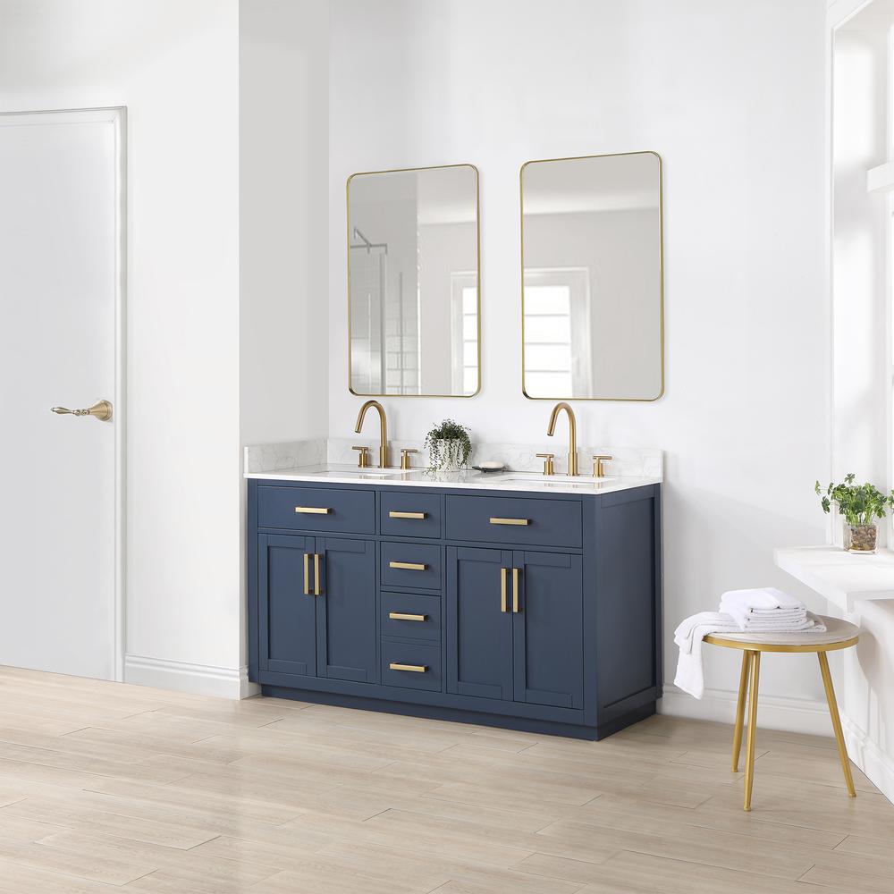 60" Double Bathroom Vanity in Royal Blue with Mirror. Picture 5